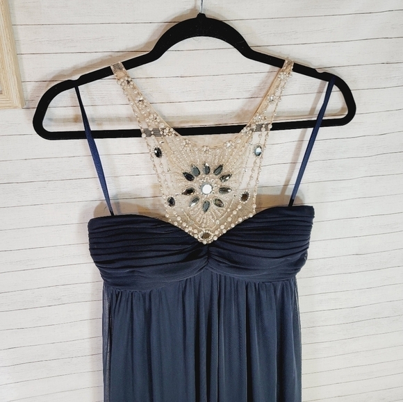 ADRIANNA PAPELL COLLECTION BEADED HALTER MAXI DRESS, SZ 10 - Picture 3 of 16